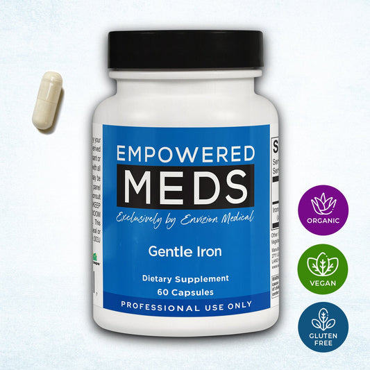 Gentle Iron supplement bottle by Envision Medical and Empowered Meds